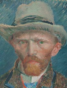 Vincent van Gogh selvportrÃ¦t. Vinter 1886/87 (F 295)
Olie pÃ¥ pap, 41 x 32 cm
Rijksmuseum, Amsterdam.